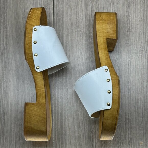 Seychelles Good Spirits Sandal Women 10 Slip On Wood Platform Clog Leather White - Picture 6 of 13